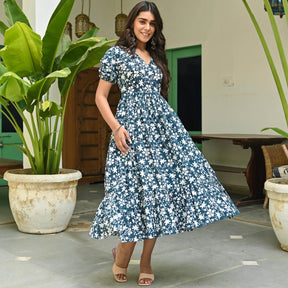 Blue Hand Printed Dress