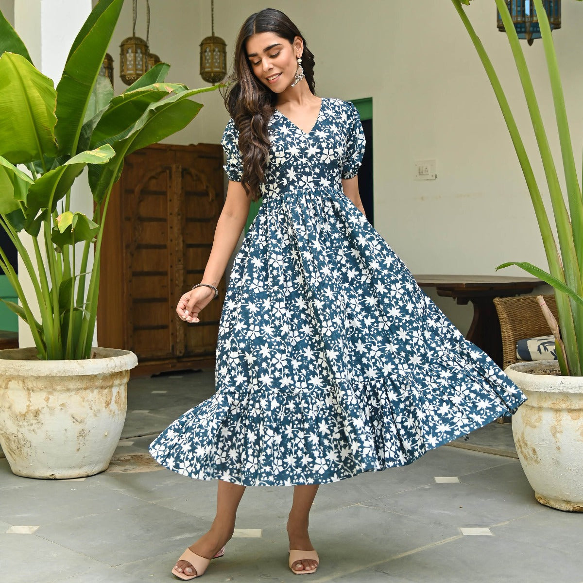 Blue Hand Printed Dress