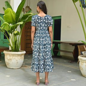 Blue Hand Printed Dress