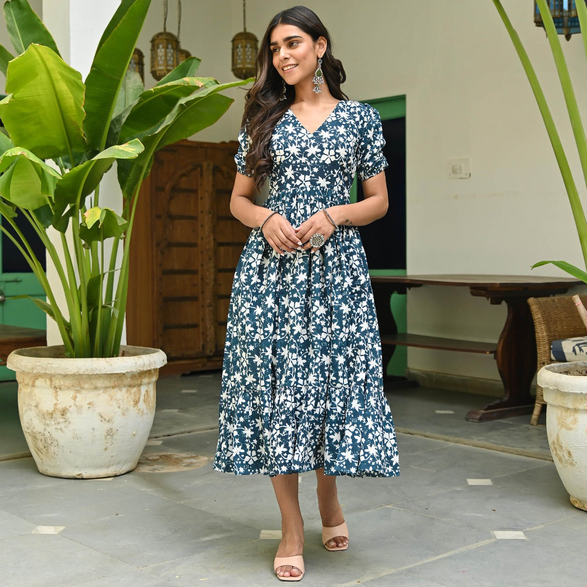 Blue Hand Printed Dress