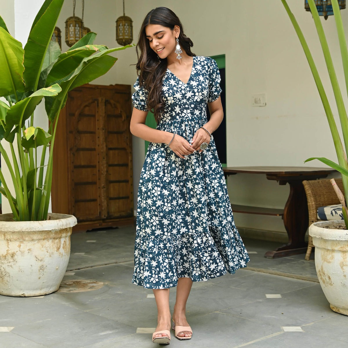 Blue Hand Printed Dress