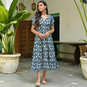 Blue Hand Printed Dress