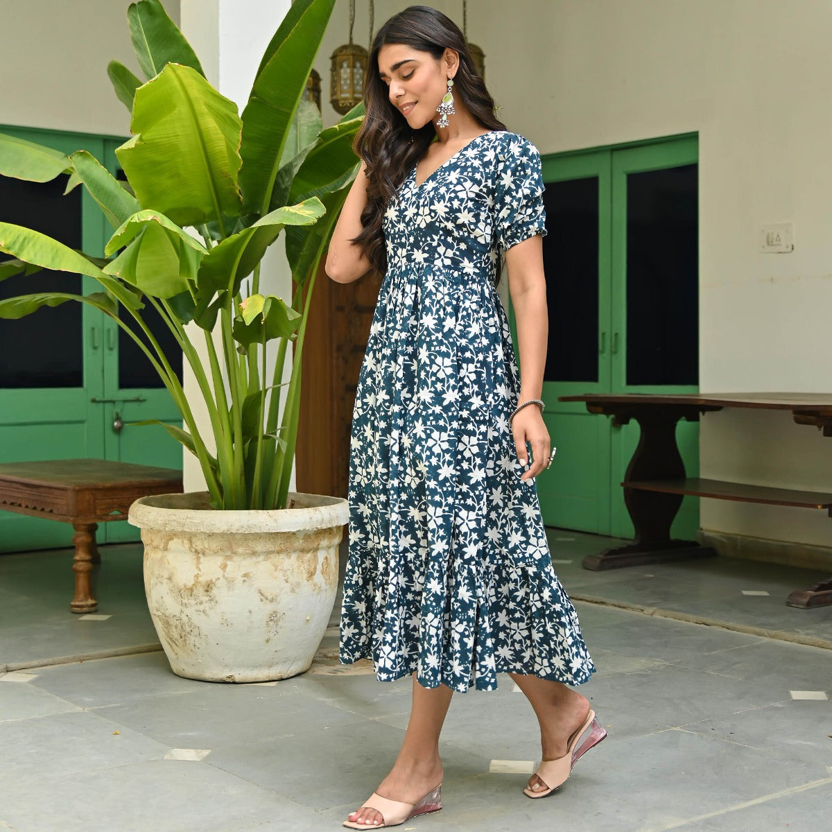 Blue Hand Printed Dress