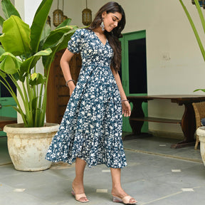 Blue Hand Printed Dress