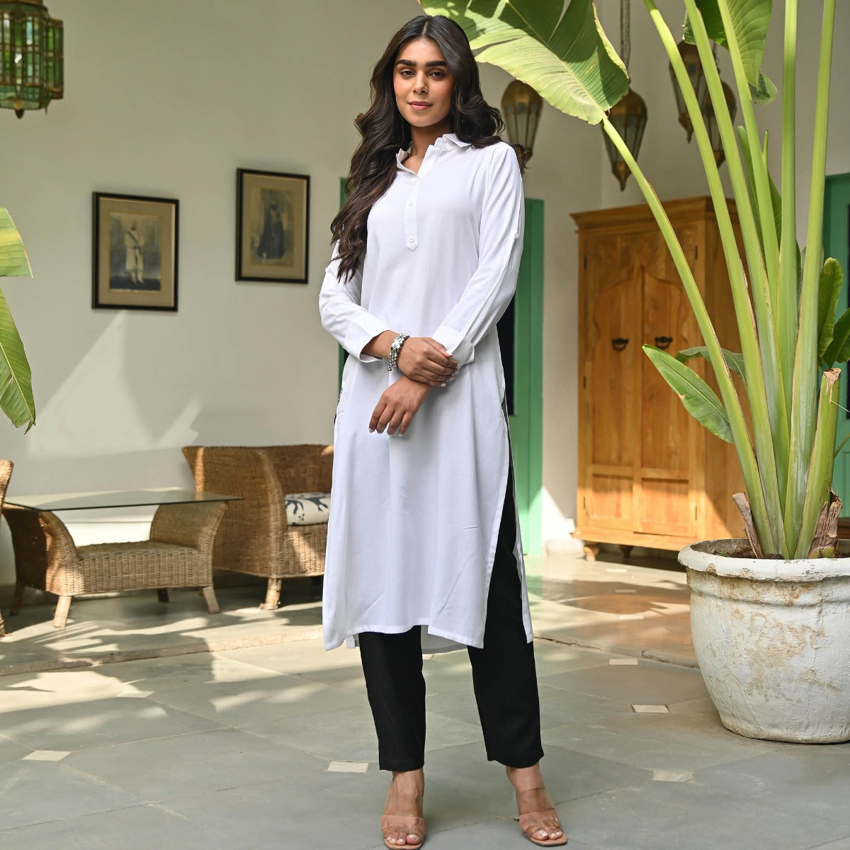 White Rayon Kurta and Pant Set