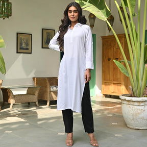 White Rayon Kurta and Pant Set