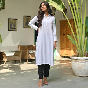 White Rayon Kurta and Pant Set