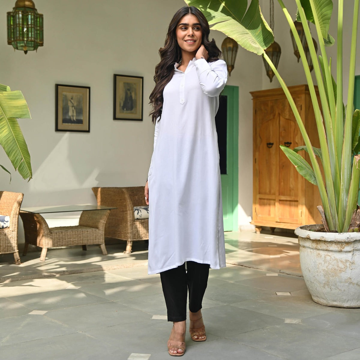 White Rayon Kurta and Pant Set