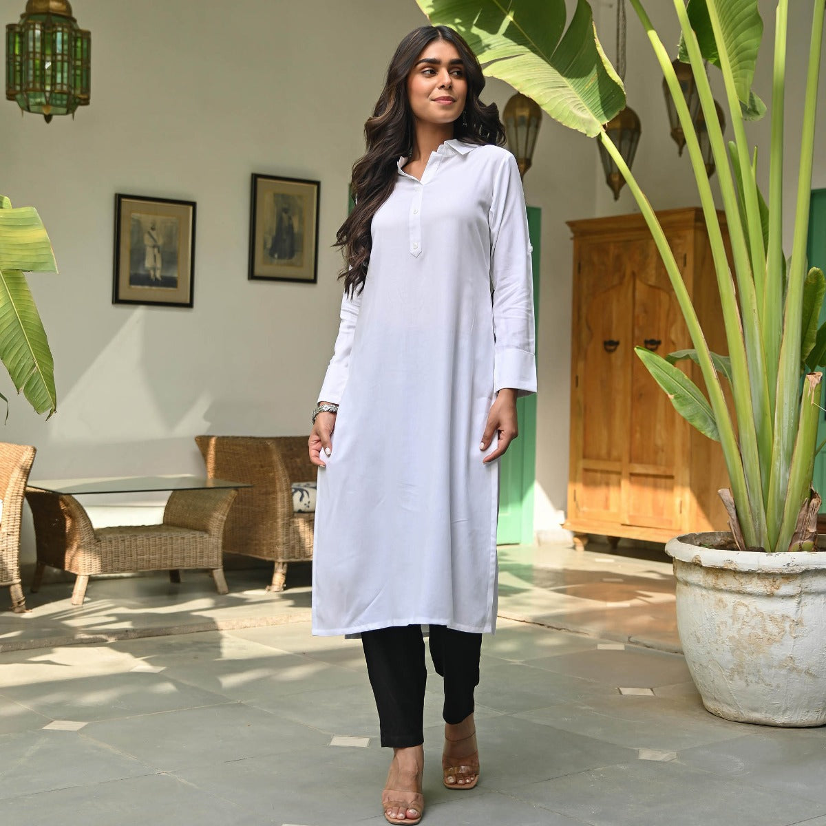 White Rayon Kurta and Pant Set