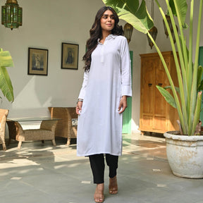 White Rayon Kurta and Pant Set