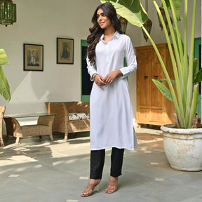 White Rayon Kurta and Pant Set