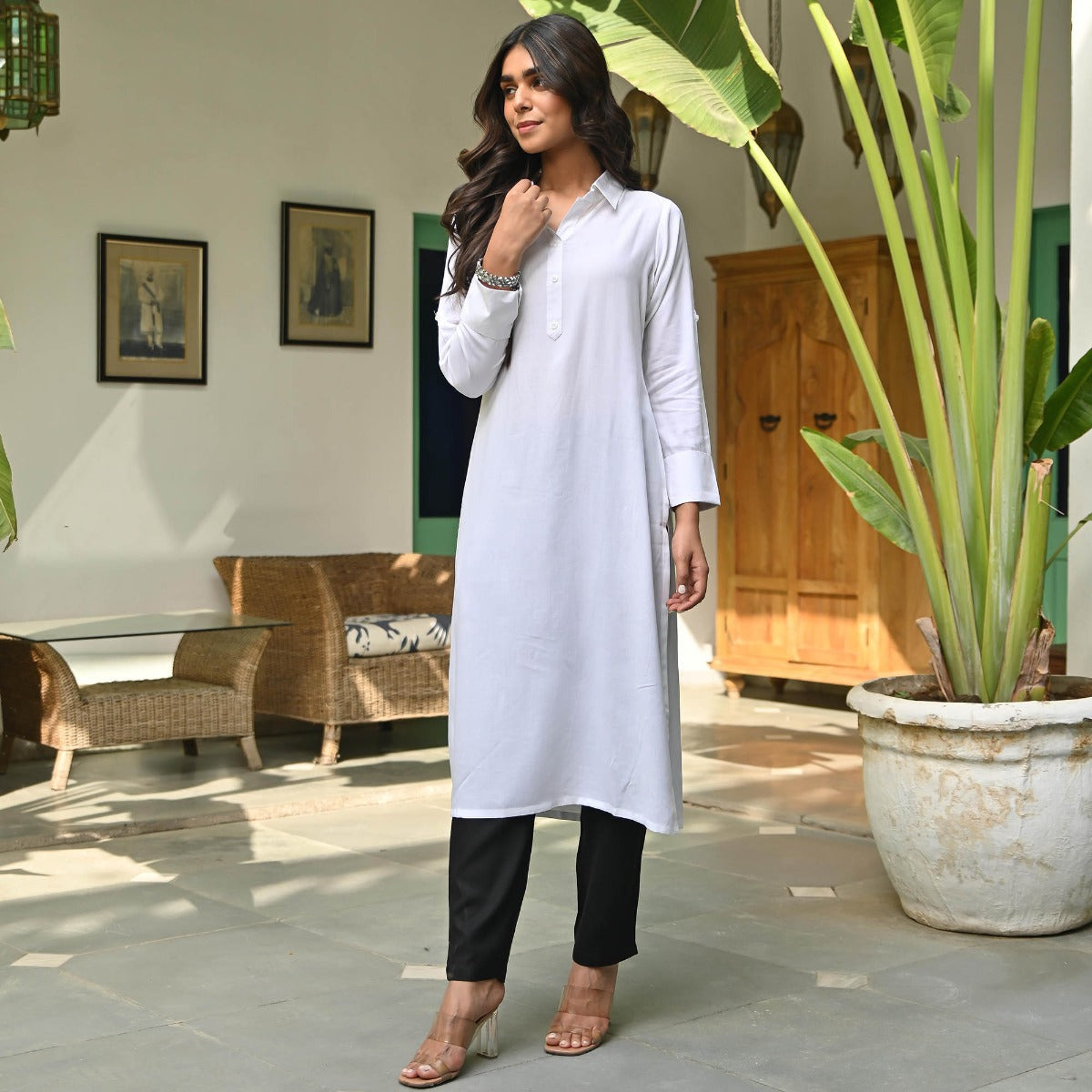 White Rayon Kurta and Pant Set