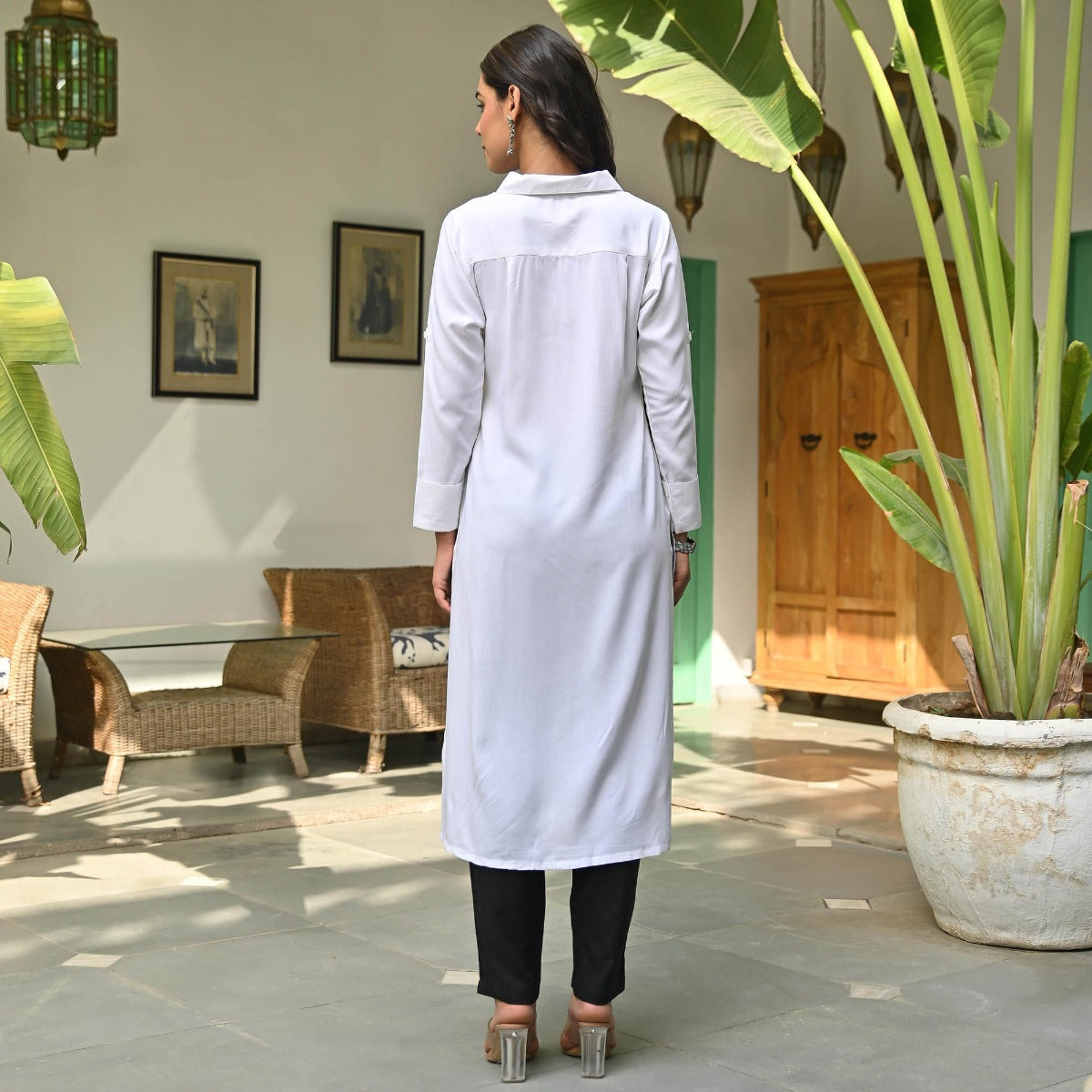 White Rayon Kurta and Pant Set