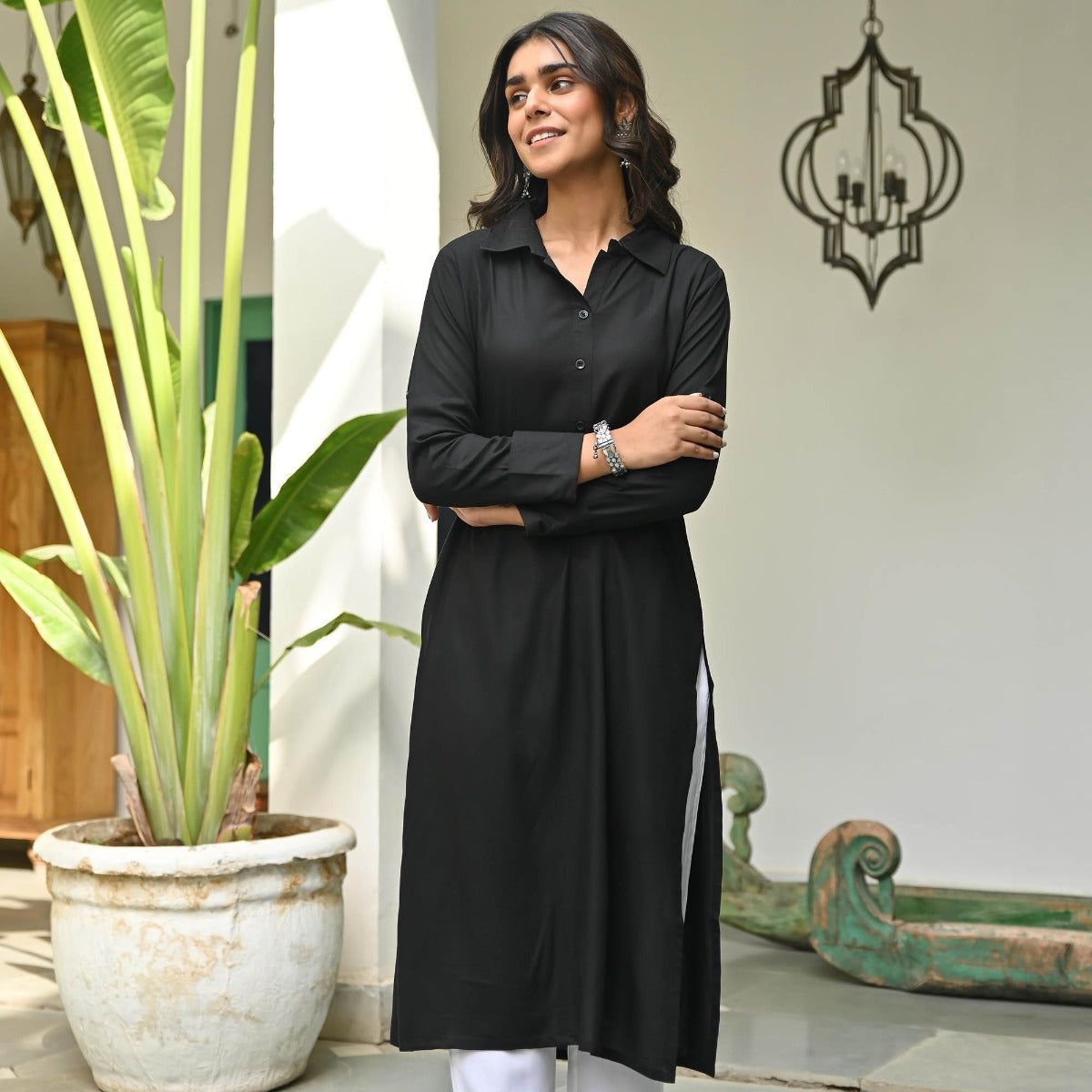 Black Rayon Kurta  Pant Set