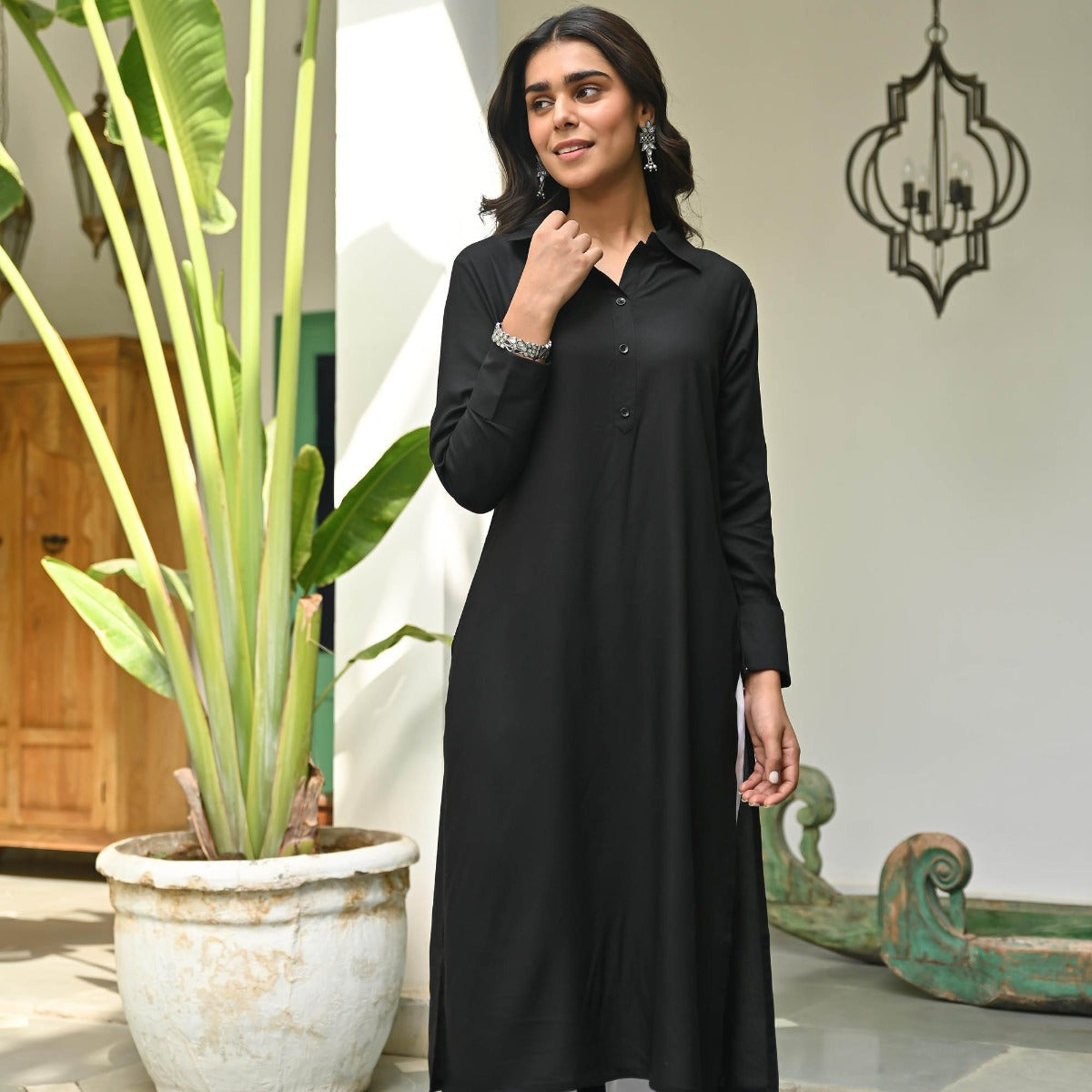 Black Rayon Kurta  Pant Set