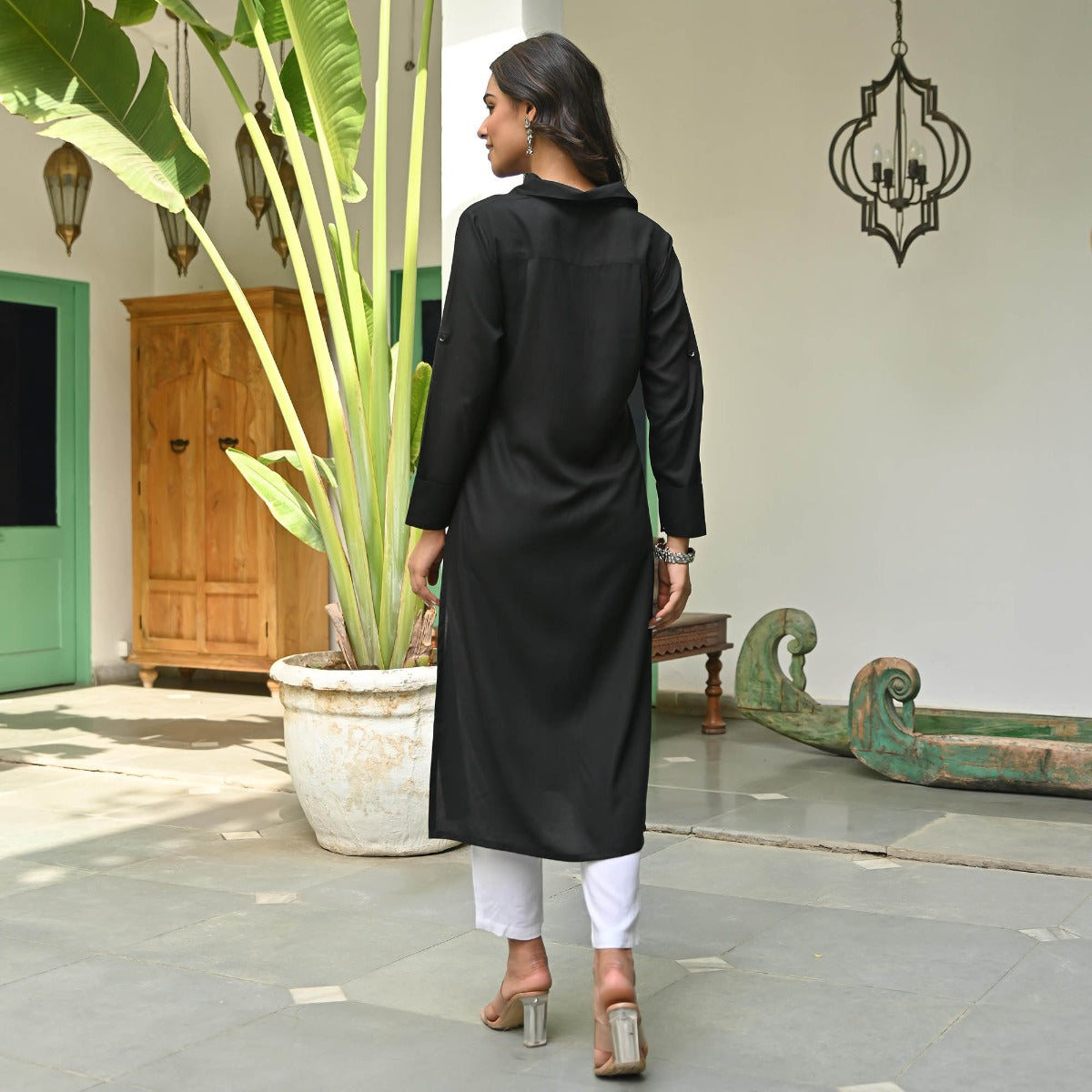 Black Rayon Kurta  Pant Set