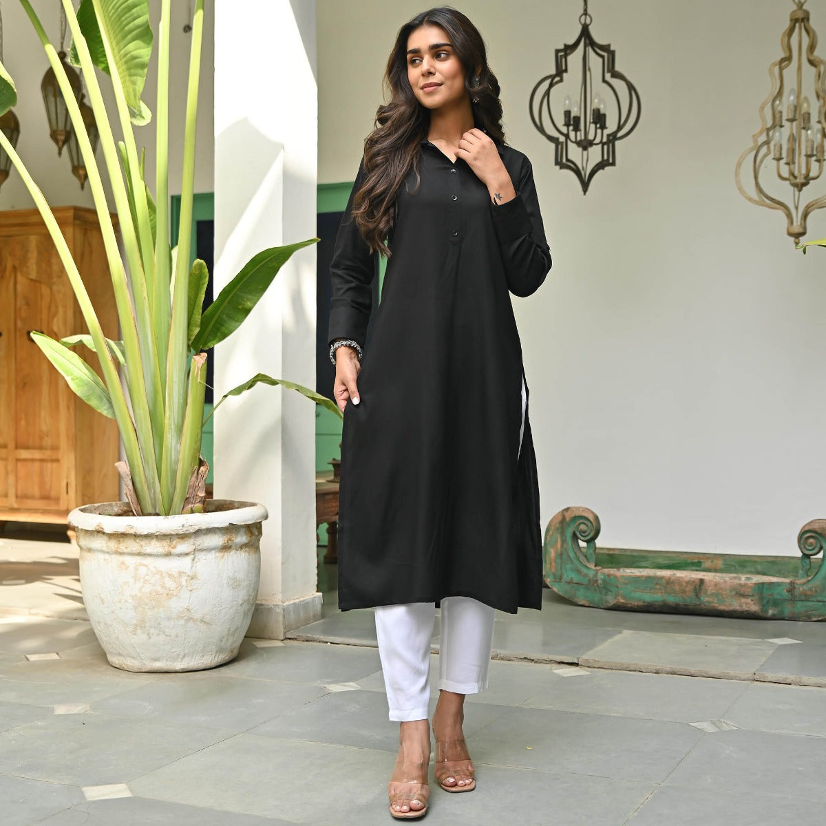 Black Rayon Kurta  Pant Set