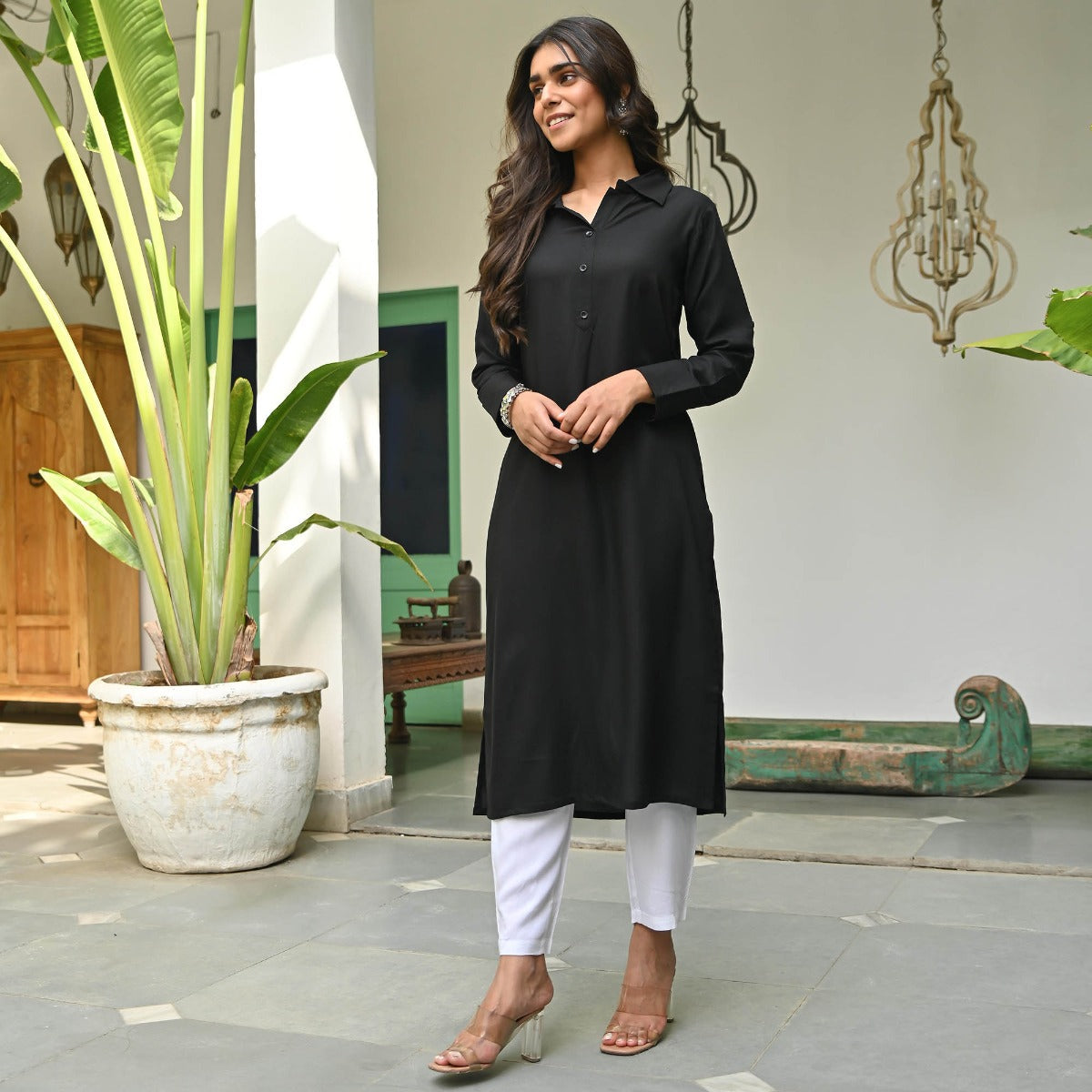 Black Rayon Kurta  Pant Set