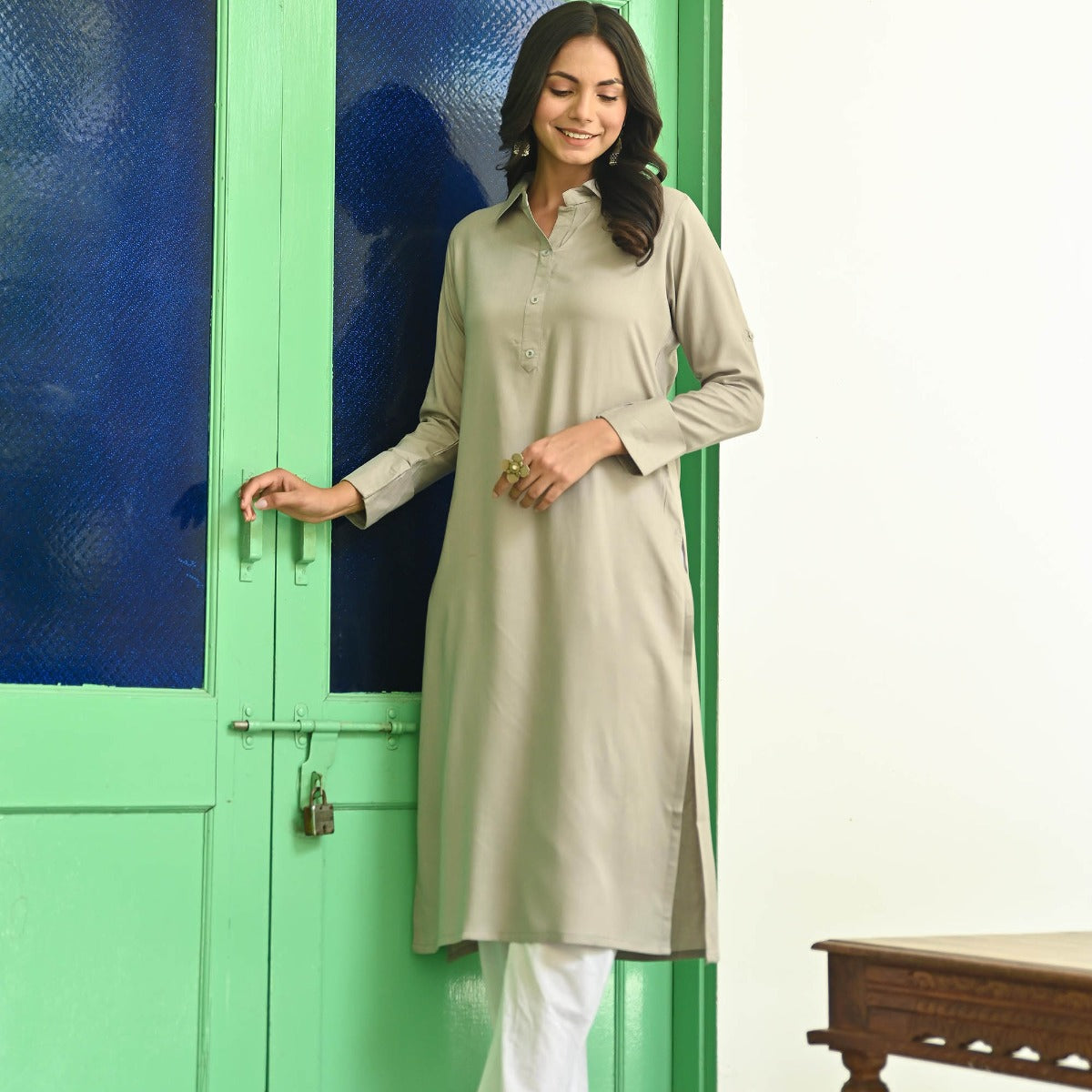 Grey Rayon Straight Kurta Set