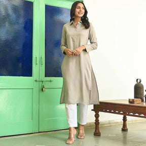 Grey Rayon Straight Kurta Set