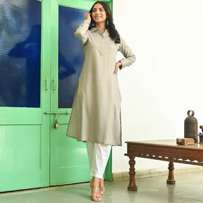 Grey Rayon Straight Kurta Set