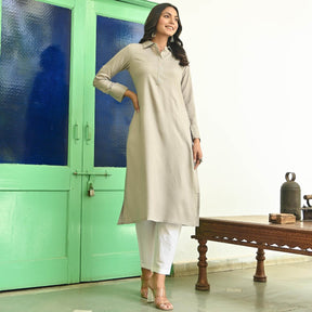 Grey Rayon Straight Kurta Set