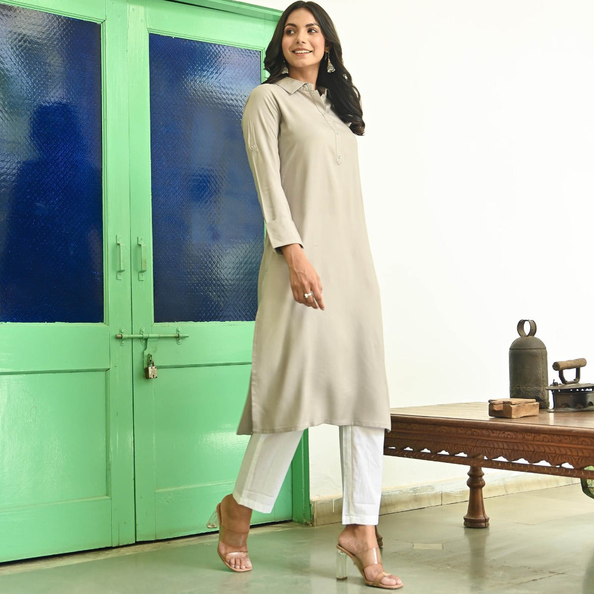 Grey Rayon Straight Kurta Set