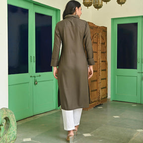 Dark Grey Rayon Kurta with White Pants