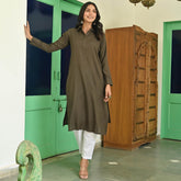 Dark Grey Rayon Kurta with White Pants