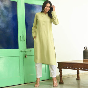 Light Green Rayon Kurta With White Pants