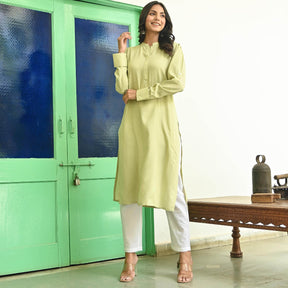 Light Green Rayon Kurta With White Pants