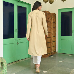 Beige Rayon Solid Kurta with White Pants