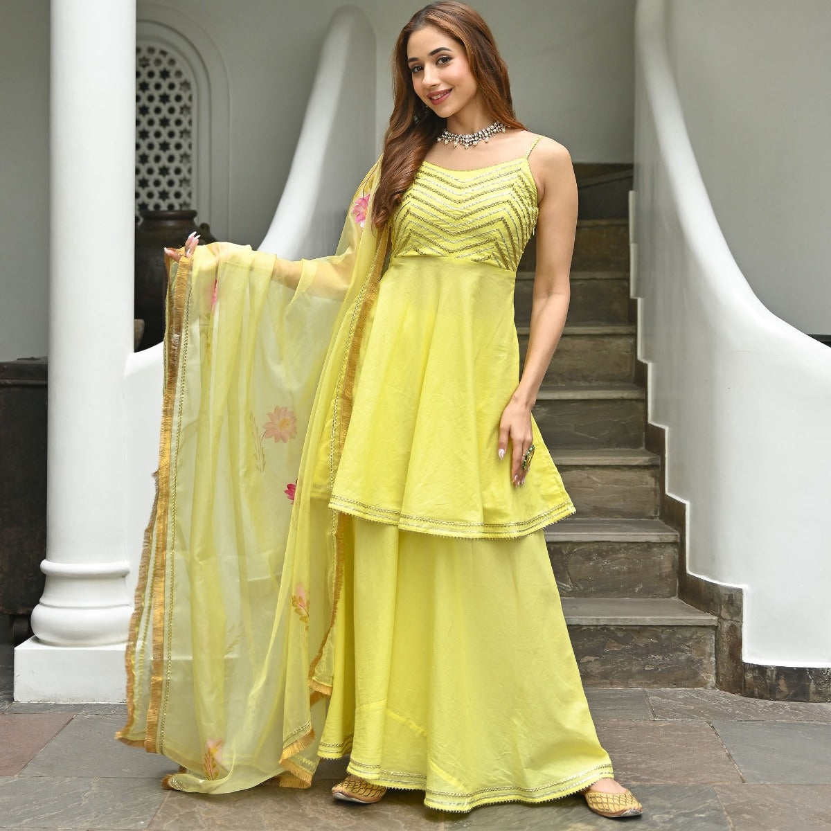 Yellow Hand Paint Organza Set