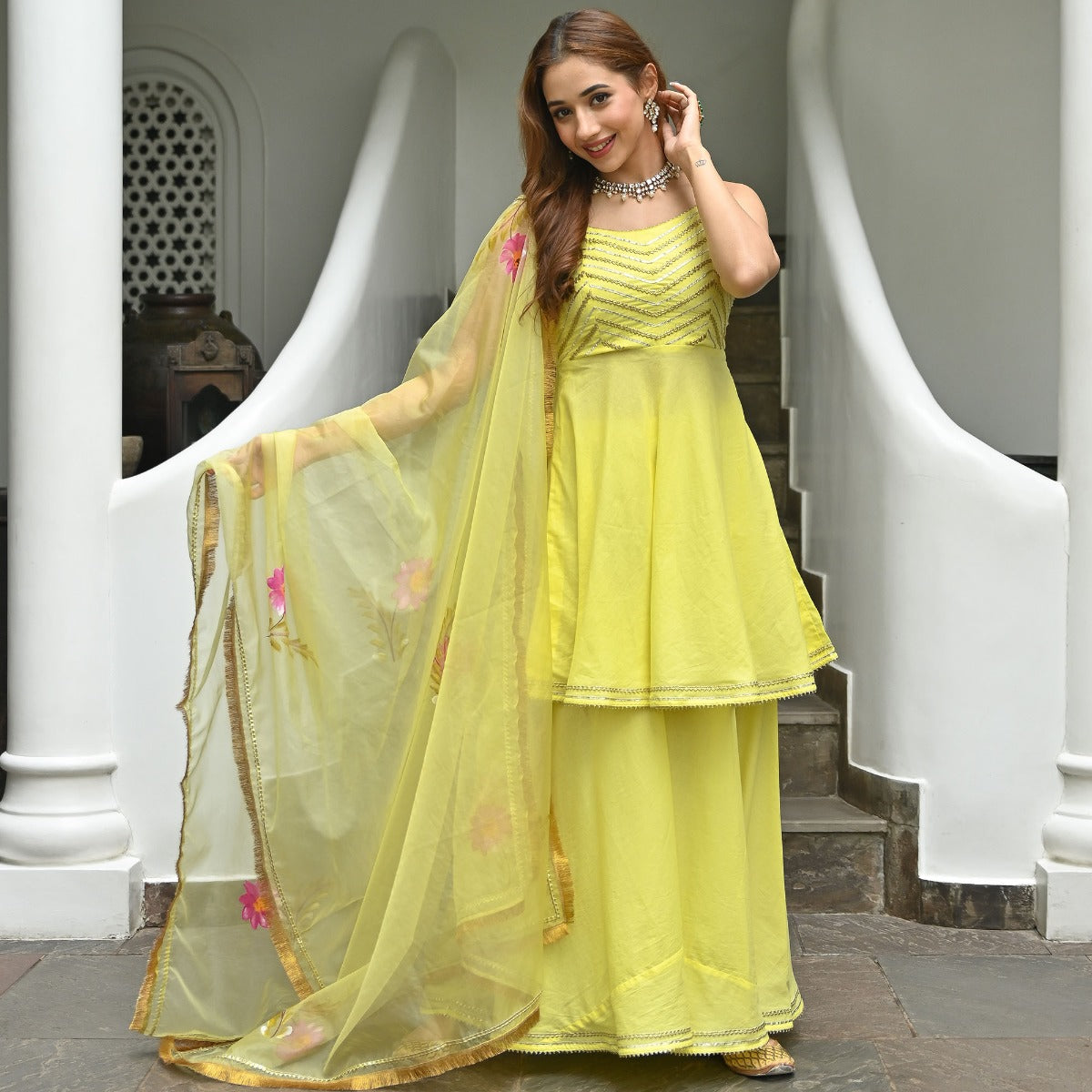 Yellow Hand Paint Organza Set