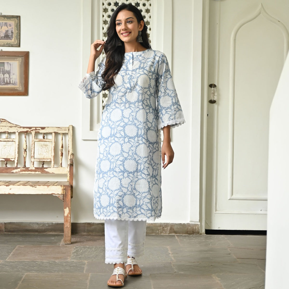 Blue Hand Block Kurta Set