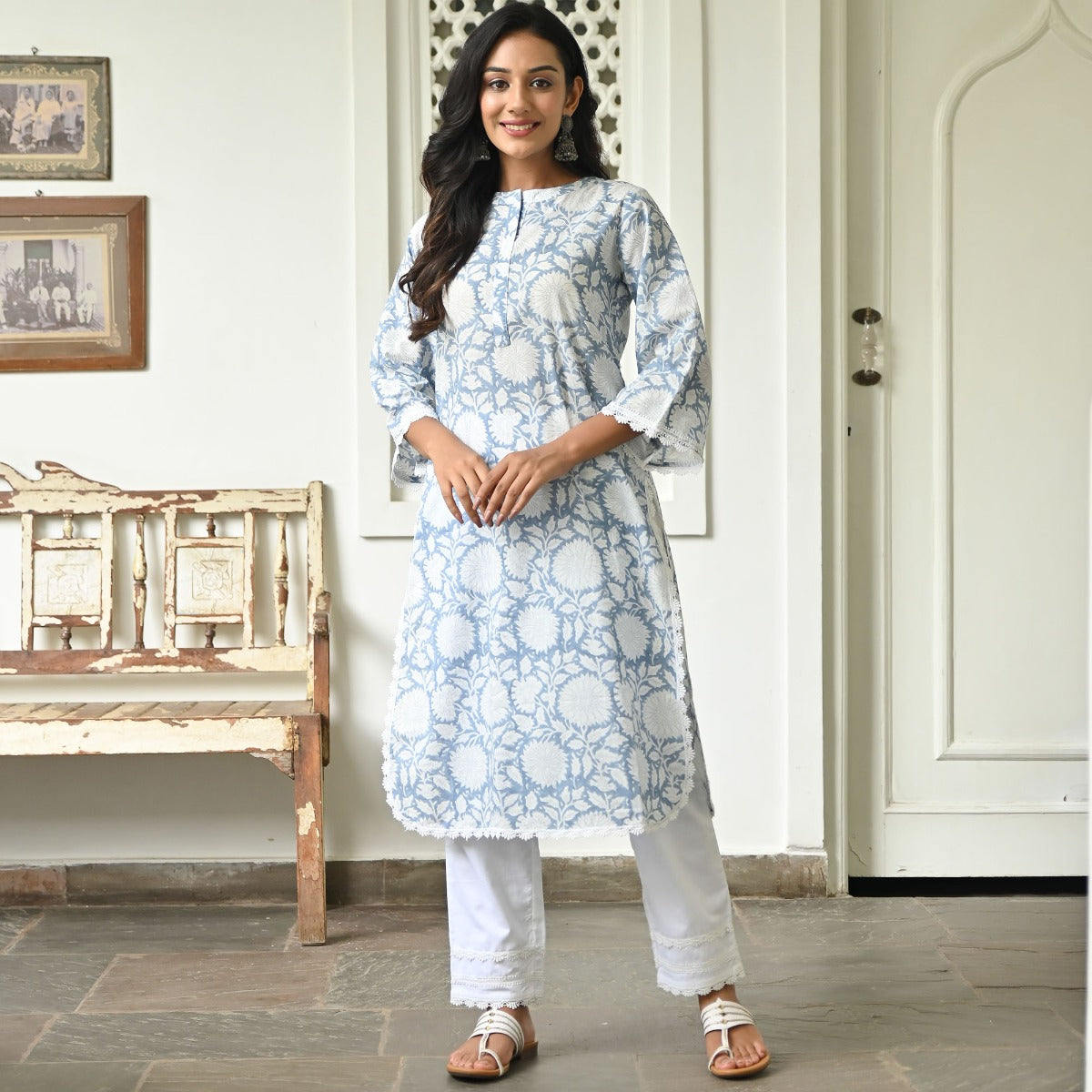 Blue Hand Block Kurta Set