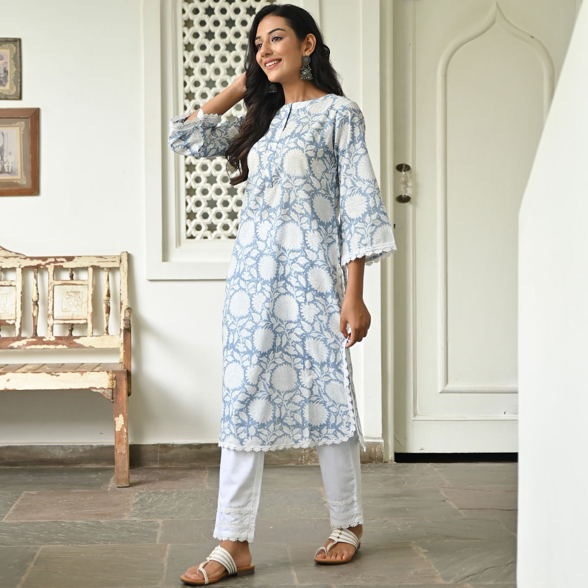 Blue Hand Block Kurta Set