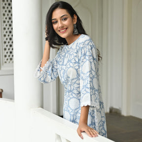 Blue Hand Block Kurta Set