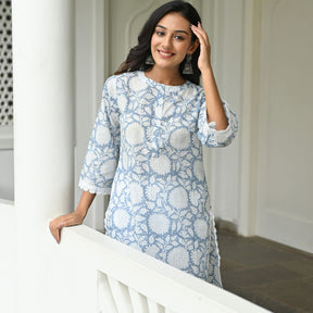 Blue Hand Block Kurta Set