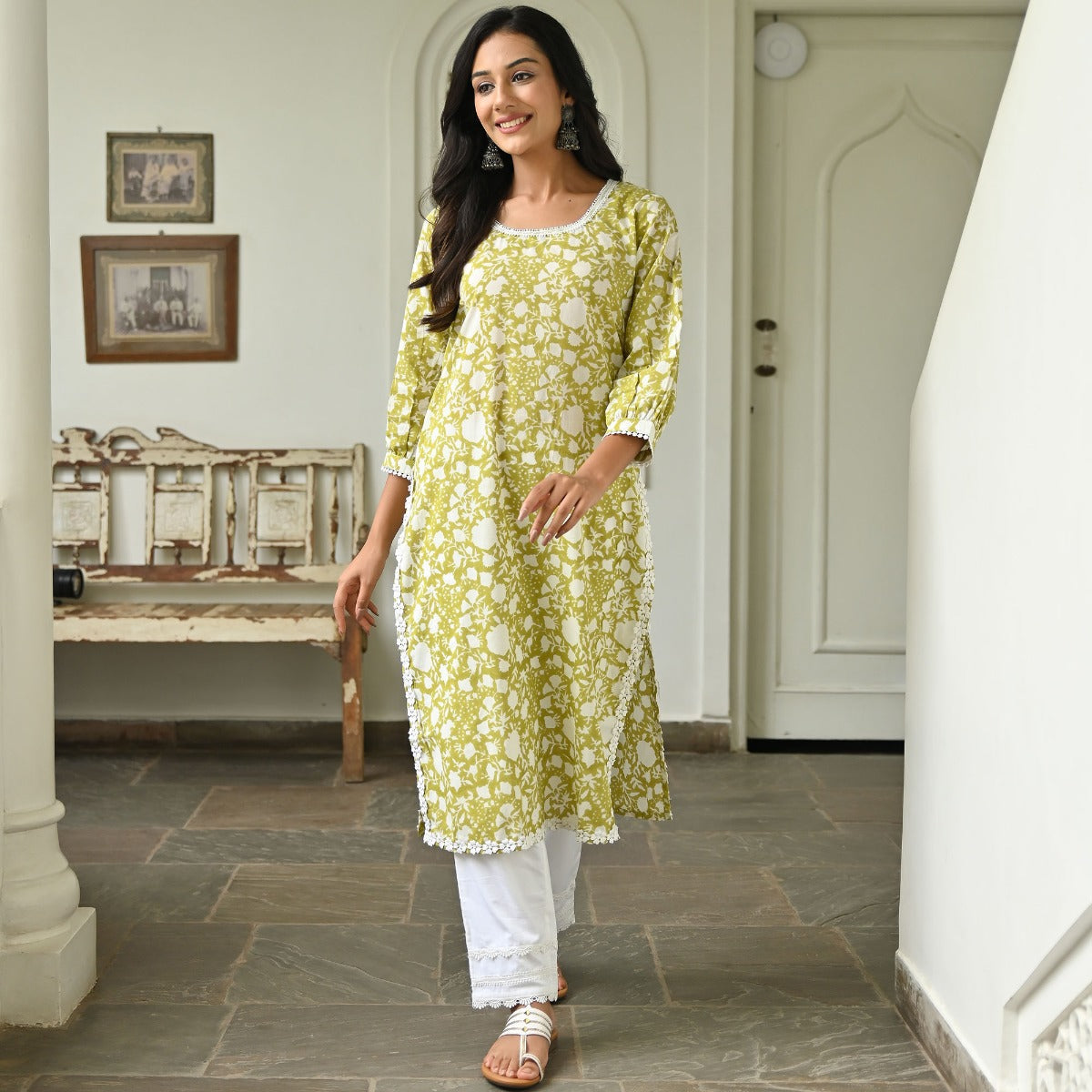 Green Printed Kurta Set