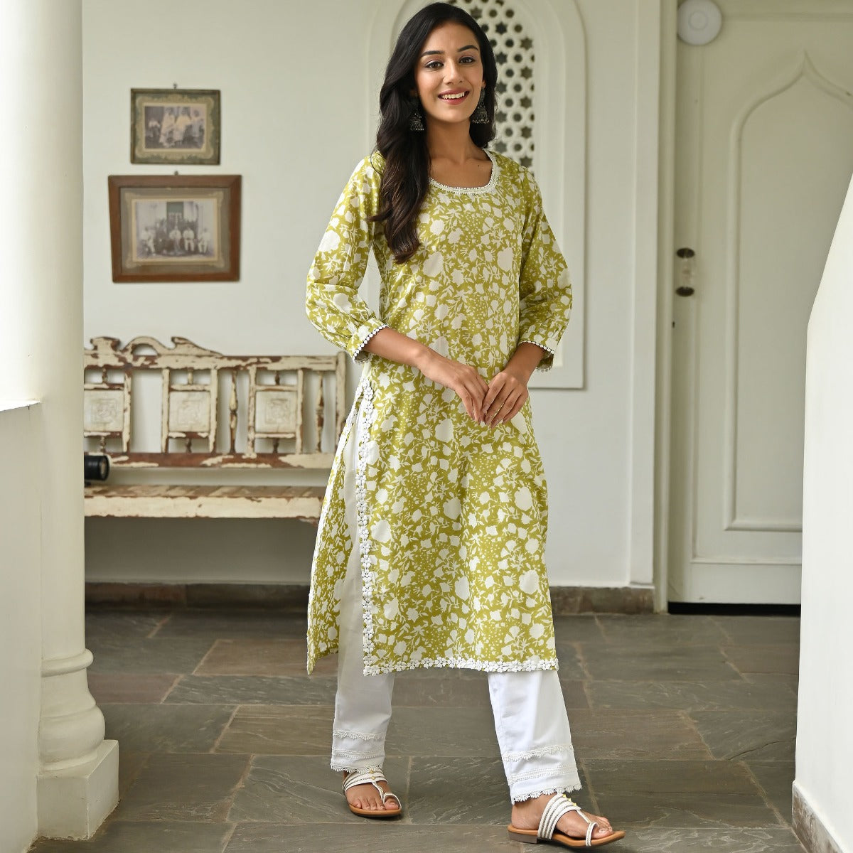 Green Printed Kurta Set