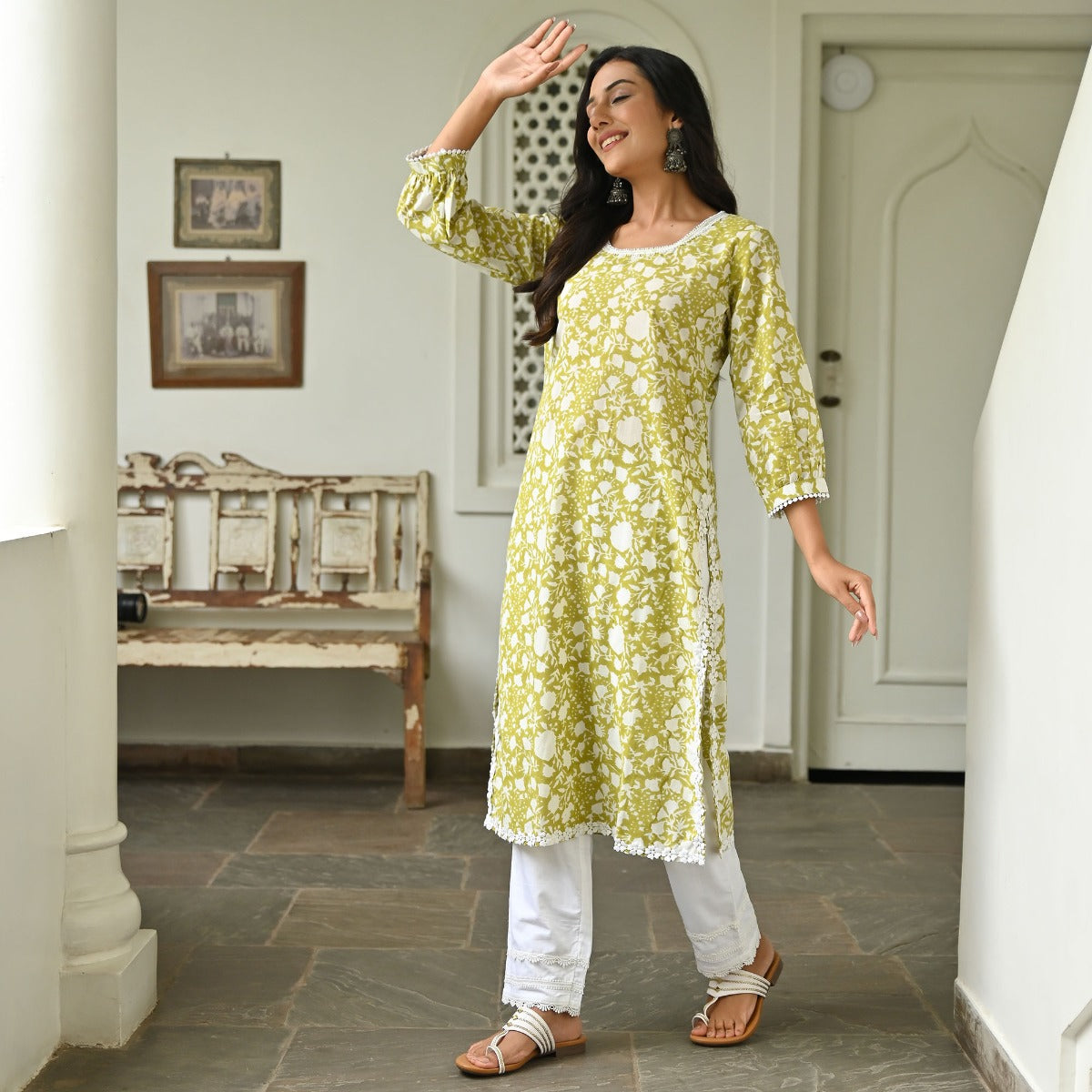 Green Printed Kurta Set