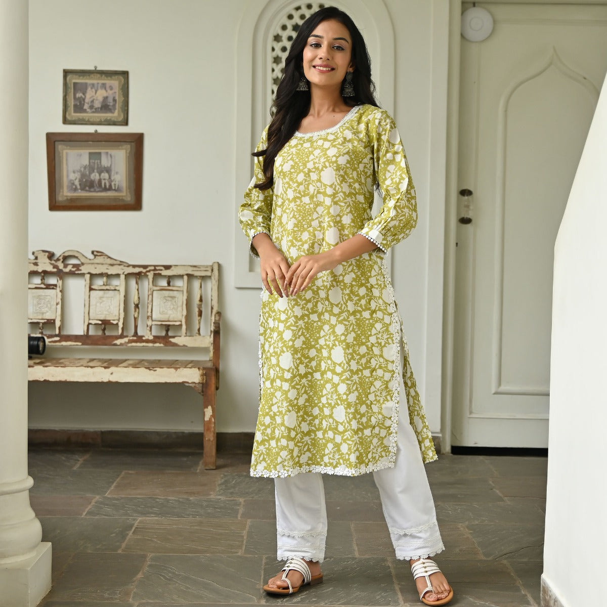 Green Printed Kurta Set