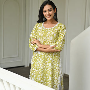 Green Printed Kurta Set