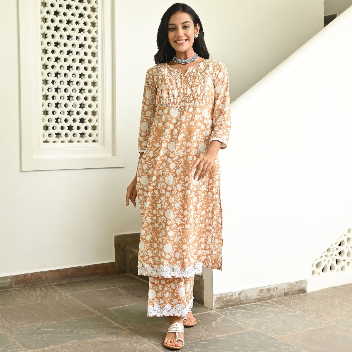 Brown Printed Kurta Set