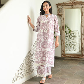 Plum Printed Kurta Set