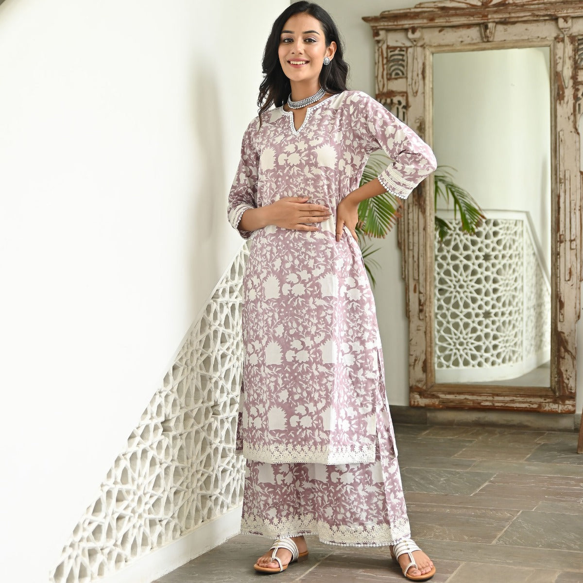 Plum Printed Kurta Set