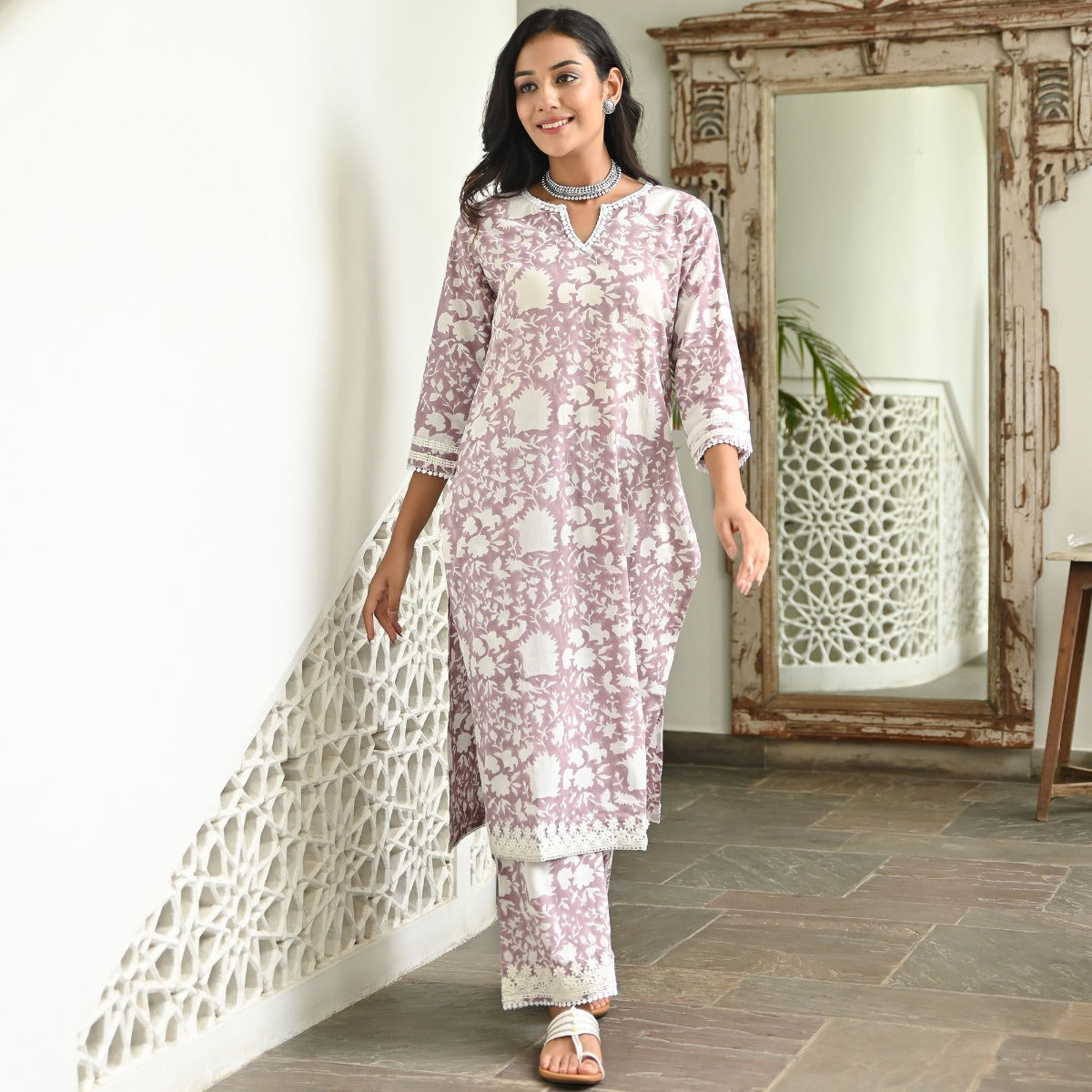 Plum Printed Kurta Set