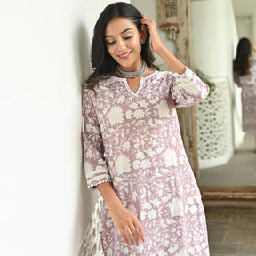 Plum Printed Kurta Set