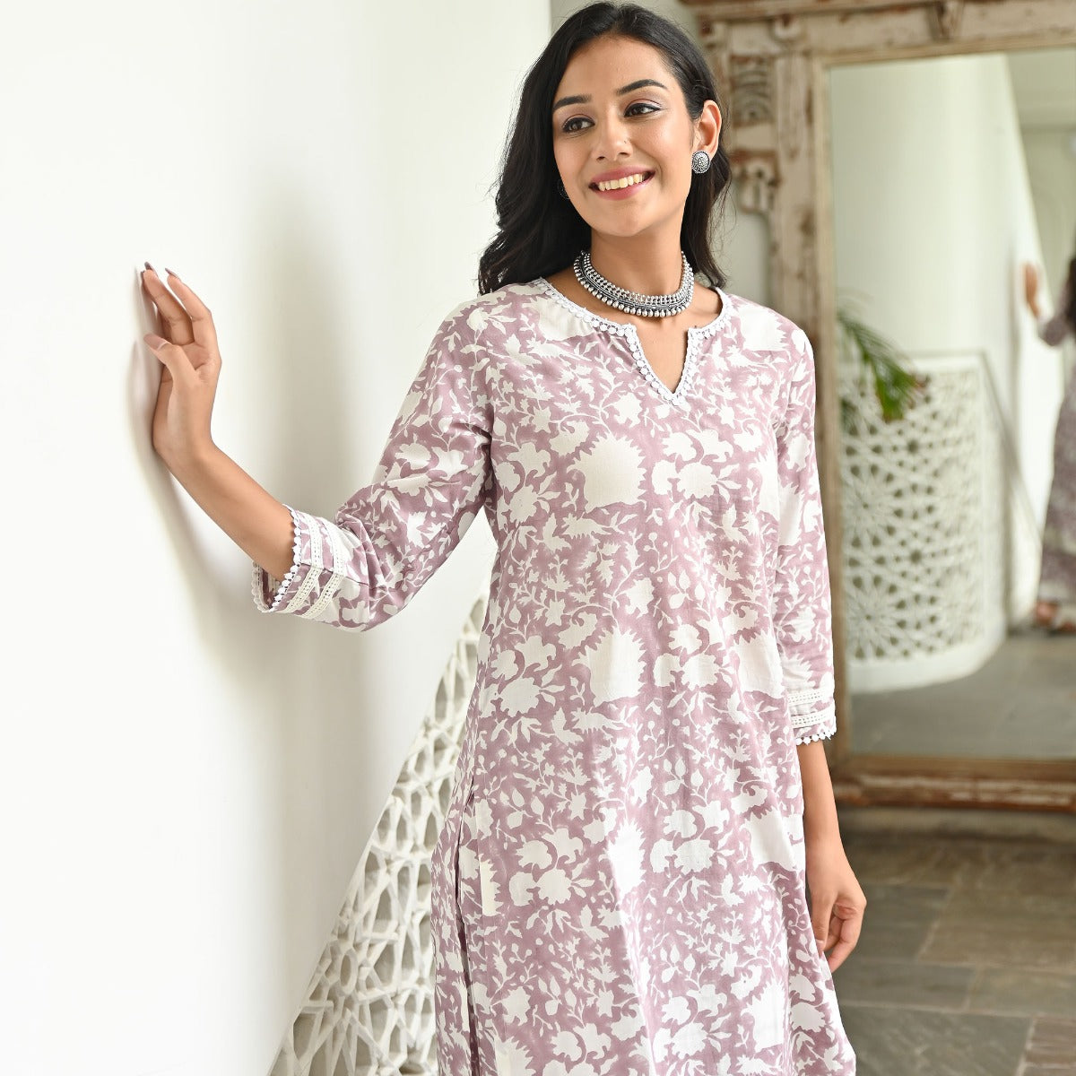 Plum Printed Kurta Set